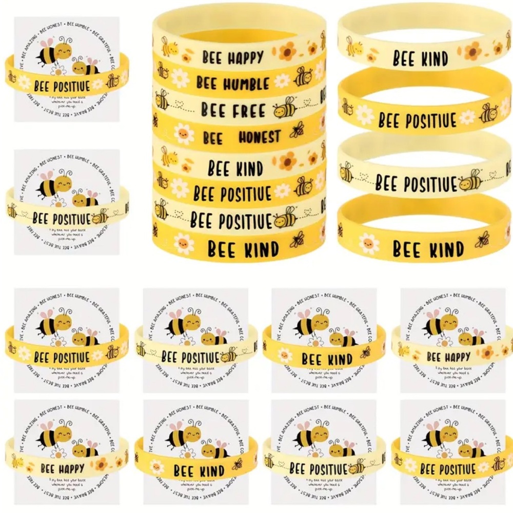 Bee-Themed Yellow Bracelets with inspirational card